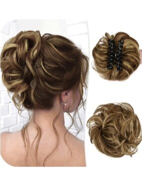 RUWISS Messy Bun Claw Clip Hair Piece - Light Brown